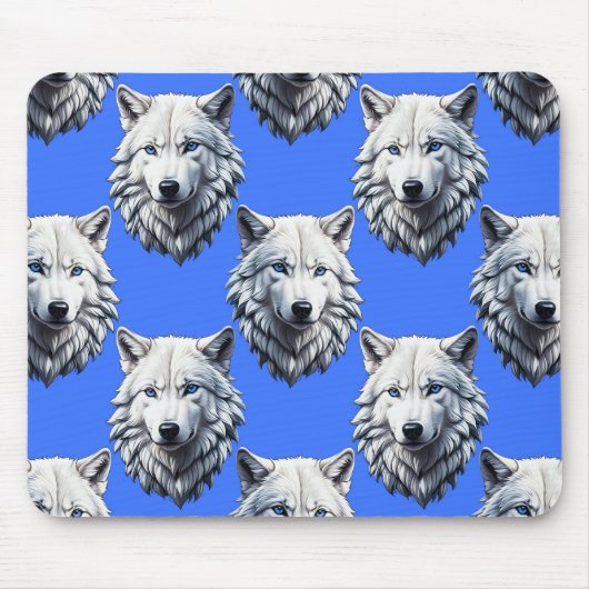 White Wolf Head Muster Design Blau Mousepad (Vorne)