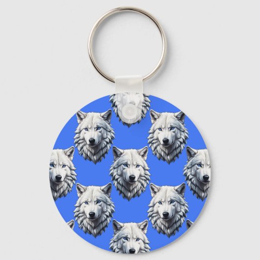 White Wolf Head Muster Design Blau Schlüsselanhänger (Vorderseite)