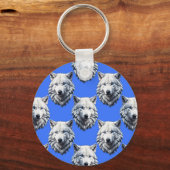 White Wolf Head Muster Design Blau Schlüsselanhänger (Rückseite)