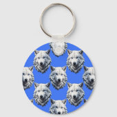 White Wolf Head Muster Design Blau Schlüsselanhänger (Rückseite)