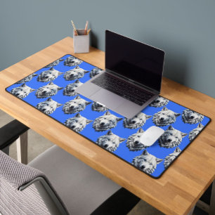 White Wolf Head Muster Design Blau Schreibtischunterlage