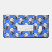 White Wolf Head Muster Design Blau Schreibtischunterlage (Tastatur & Maus)