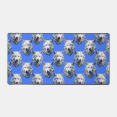 White Wolf Head Muster Design Blau Schreibtischunterlage (Vorderseite)