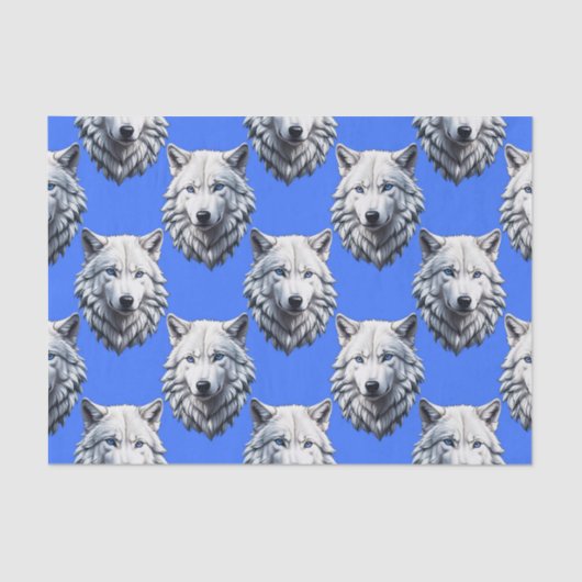 White Wolf Head Muster Design Blau Seidenpapier (Vorderseite)