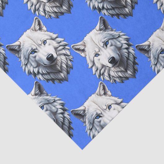 White Wolf Head Muster Design Blau Seidenpapier (Ausschnitt)