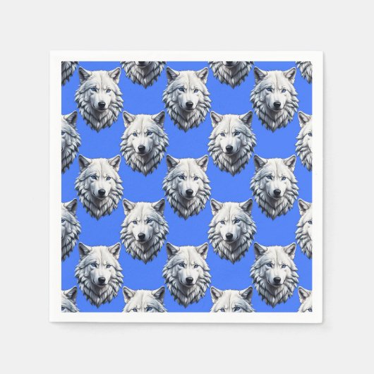 White Wolf Head Muster Design Blau Serviette (Vorderseite)