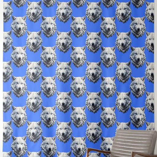 White Wolf Head Muster Design Blau Stoff