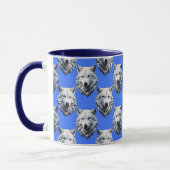 White Wolf Head Muster Design Blau Tasse (Links)