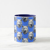 White Wolf Head Muster Design Blau Tasse (Zentrum)