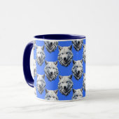 White Wolf Head Muster Design Blau Tasse (Vorderseite Links)