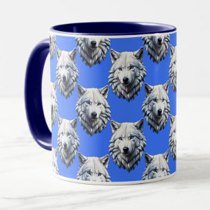 White Wolf Head Muster Design Blau Tasse