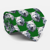White Wolf Head Pattern Design Green  Krawatte (Gerollt)