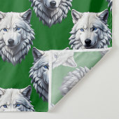 White Wolf Head Pattern Design Green Stoff