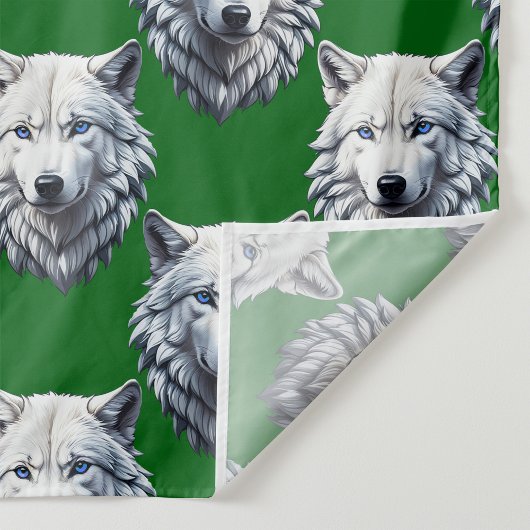 White Wolf Head Pattern Design Green Stoff
