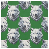 White Wolf Head Pattern Design Green Stoff (Muster)