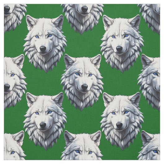 White Wolf Head Pattern Design Green Stoff (Muster)