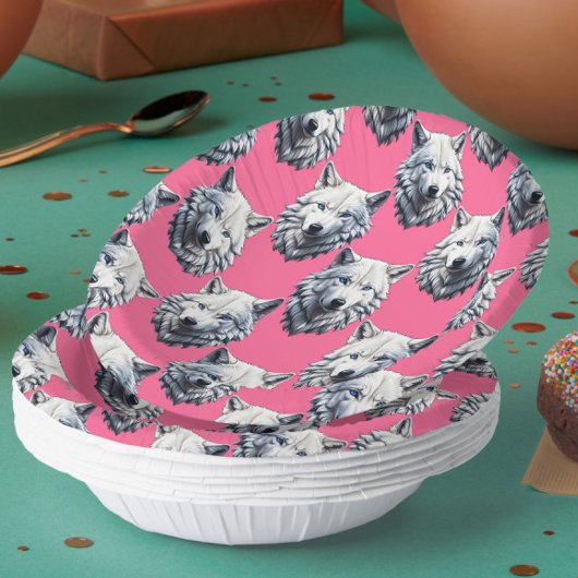 White Wolf Head Pattern Design Pink  Pappteller