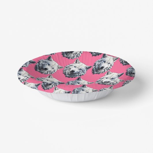 White Wolf Head Pattern Design Pink  Pappteller (Gewinkelt)