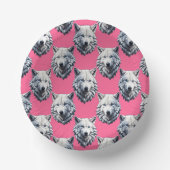 White Wolf Head Pattern Design Pink  Pappteller (Vorderseite)