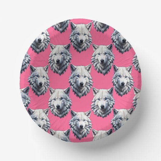 White Wolf Head Pattern Design Pink Pappteller (Vorderseite)
