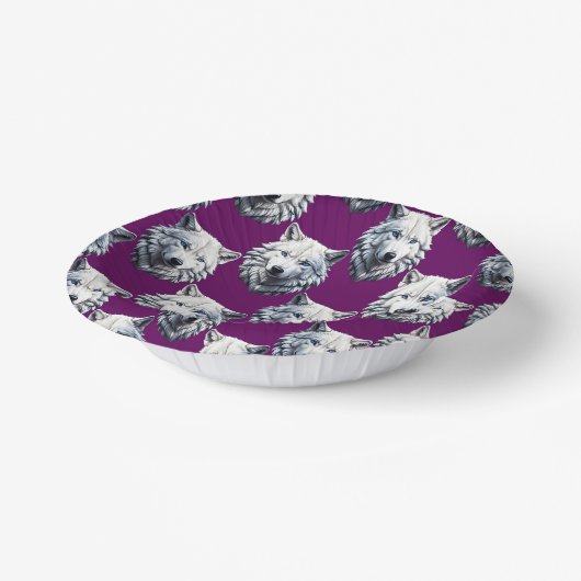 White Wolf Head Pattern Design Purple Pappteller (Gewinkelt)