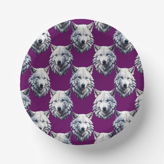 White Wolf Head Pattern Design Purple  Pappteller (Vorderseite)
