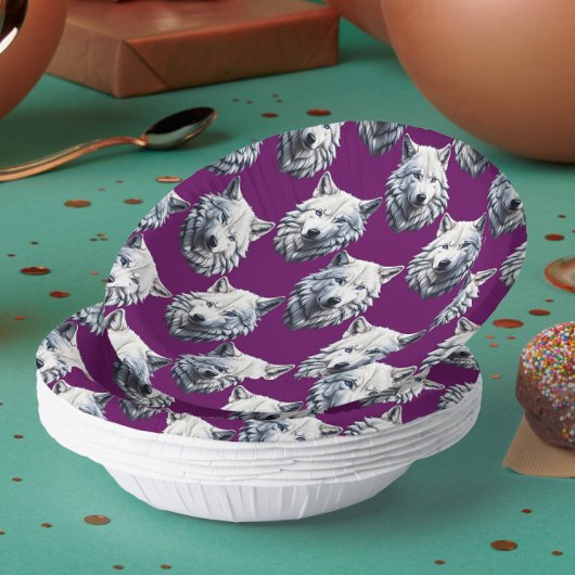 White Wolf Head Pattern Design Purple  Pappteller