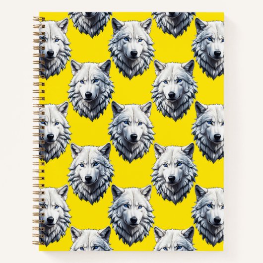 White Wolf Head Pattern Design Yellow Notizblock (Vorderseite)