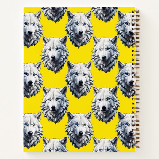 White Wolf Head Pattern Design Yellow Notizblock (Rückseite)