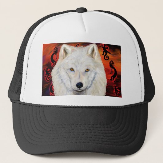 White Wolf Kokopelli Truckerkappe (Vorderseite)