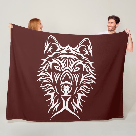 White Wolf Kopf auf Blut rot Fleecedecke (Beispiel)
