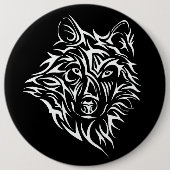White Wolf Kopf auf schwarz Button (Vorderseite)