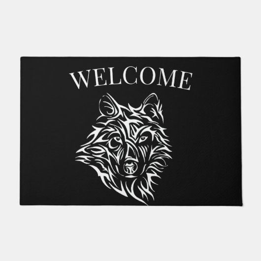 White Wolf Kopf auf schwarz Fußmatte (Vorderseite)