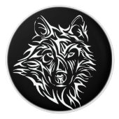 White Wolf Kopf auf schwarz Keramikknauf (Vorderseite)