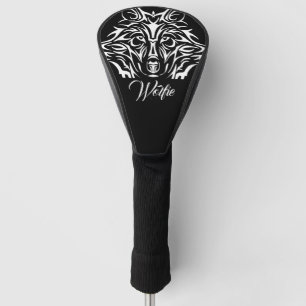 White Wolf Kopf auf schwarz Monogramm oder Name Golf Headcover