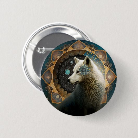 White Wolf Mandala Button (Vorne & Hinten)