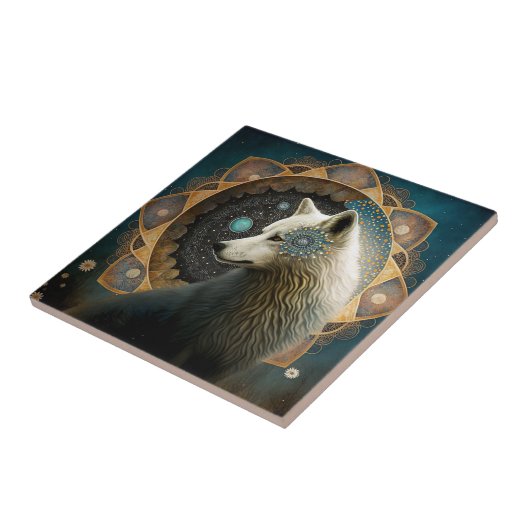 White Wolf Mandala Fliese (Seite)