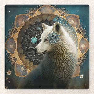 White Wolf Mandala Glasuntersetzer