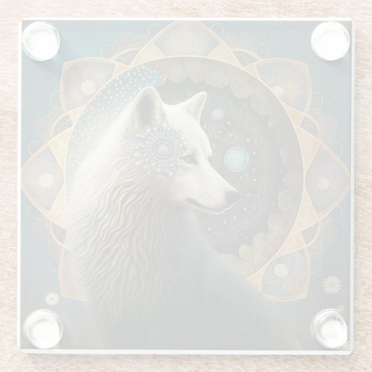 White Wolf Mandala Glasuntersetzer (Rückseite)