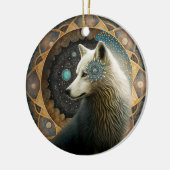 White Wolf Mandala Keramik Ornament (Links)