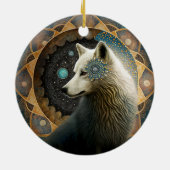 White Wolf Mandala Keramik Ornament (Hinten)