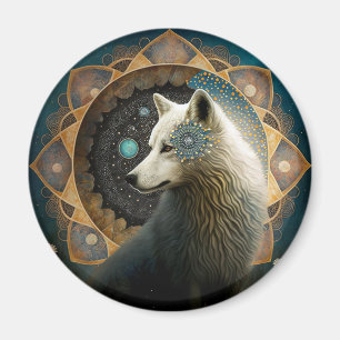 White Wolf Mandala Magnet