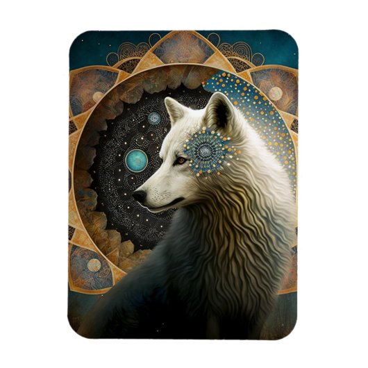 White Wolf Mandala Magnet (Vertikal)