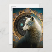 White Wolf Mandala Postkarte (Vorne/Hinten)
