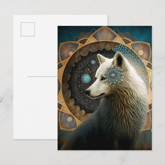 White Wolf Mandala Postkarte (Vorne/Hinten)