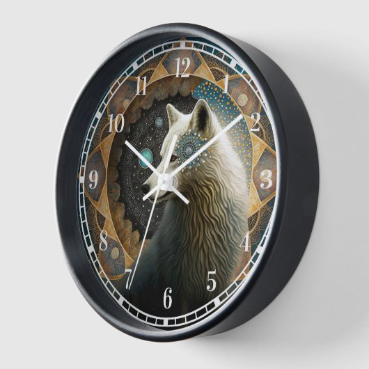 White Wolf Mandala Uhr (Winkel)