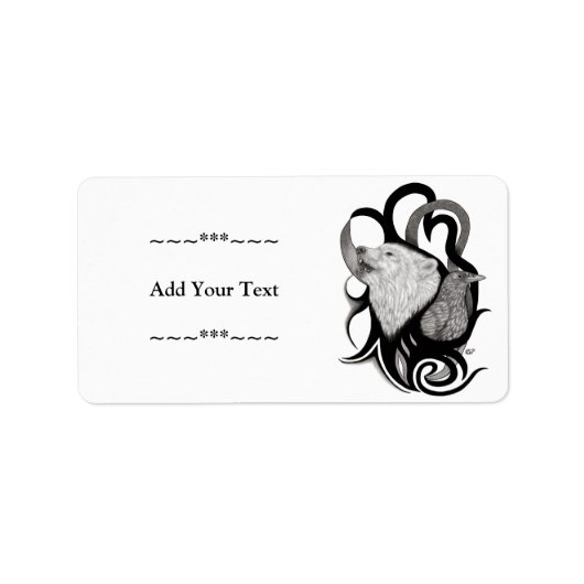 White Wolf mit Raven Tribal Art Adressaufkleber (Vorne)