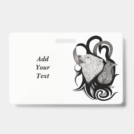 White Wolf mit Raven Tribal Art Ausweis (Vorderseite)