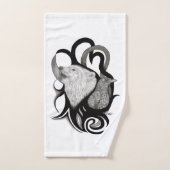 White Wolf mit Raven Tribal Art Badhandtuch Set (Handtuch)