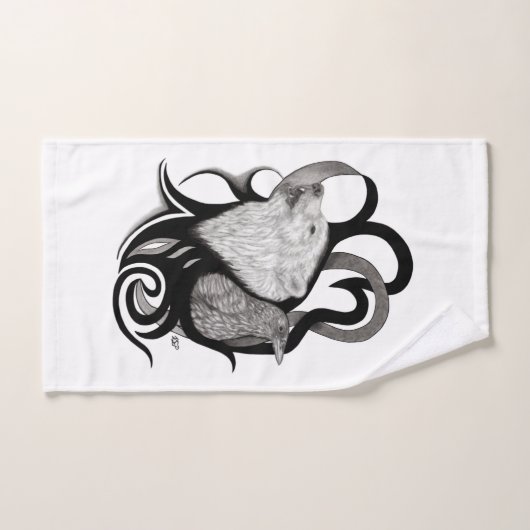 White Wolf mit Raven Tribal Art Badhandtuch Set (Handtuch)